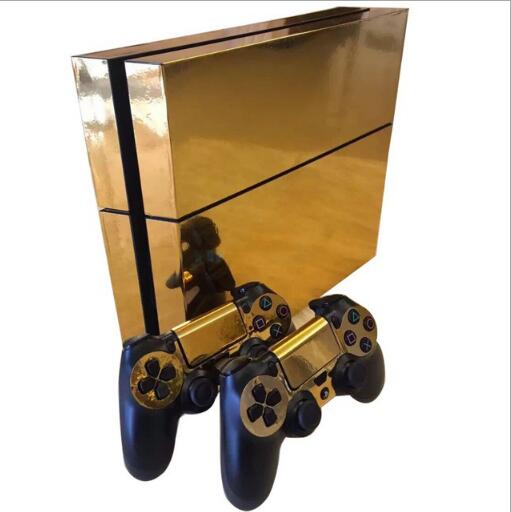 Златна Хром Винил Decal Налепница за PS4 Кожата Покрие Филм Заштитник Водоотпорен за Playstation 4 Конзола со 2 Контролер Кожи