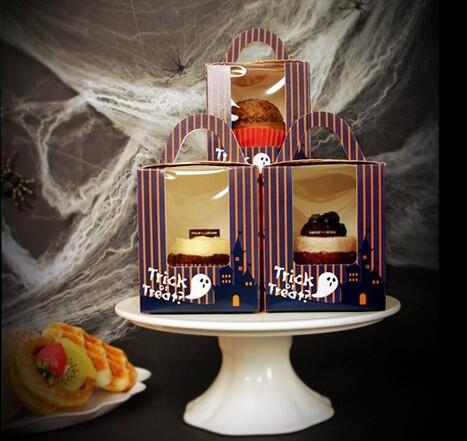 нова 9*9*11cm 10pcs бонбони ноќ на Вештерките cupcake Трик или Лекување на Хартија Кутија Колачиња Сад закуски пакување, испраќање на децата да го искористат