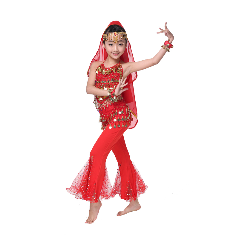 Девојки стомак танц Квалитет Сјајна Индискиот Sari Девојки Фустан Orientale Enfant Индискиот Костими За Деца