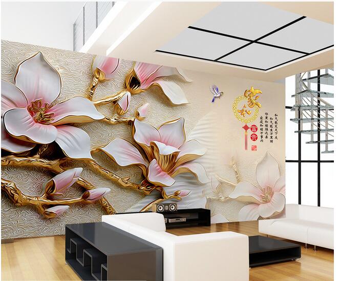 3d позадина обичај mural не-плетени 3d соба позадина Убава magnolia ТВ поставување на ѕид релјефи фото 3d ѕид