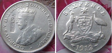 Австралија шест pence 1912 копија монети БЕСПЛАТЕН ПРЕВОЗОТ