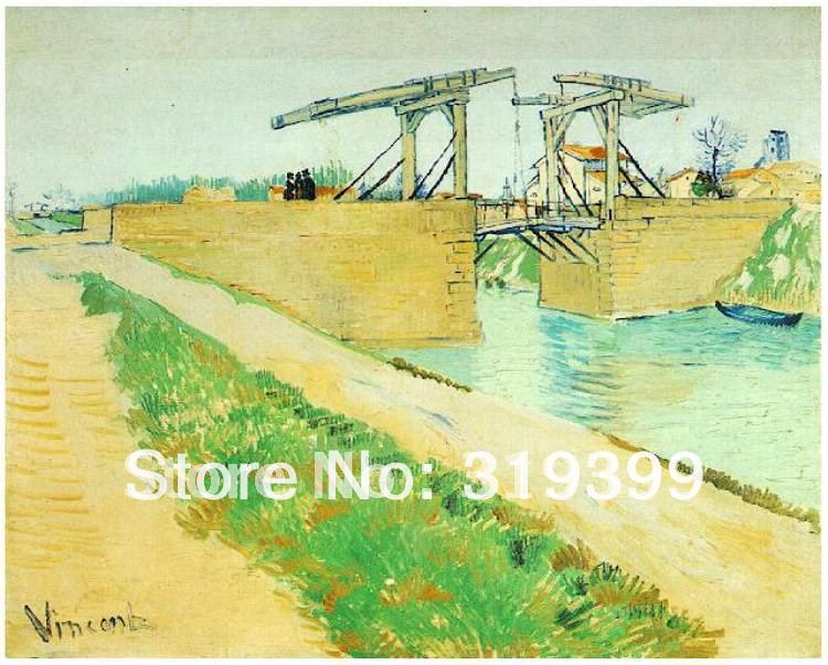 Маслото reproduct, На Langlois Мост во Arles со Патот Заедно Канал од vincent van gogh,рачно изработени,DHL Превозот