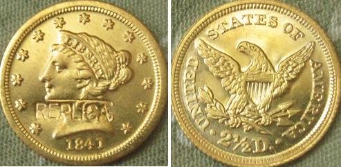 $2.5 Слобода Злато 1841 копија монети БЕСПЛАТЕН ПРЕВОЗОТ