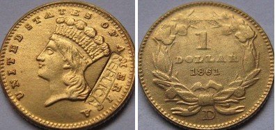 $1 ЗЛАТО 1861 ГОДИНА-D копија монети БЕСПЛАТЕН ПРЕВОЗОТ