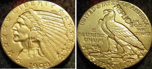 $5 ЗЛАТО Индискиот Половина Орел 1908-S копија монети БЕСПЛАТЕН ПРЕВОЗОТ