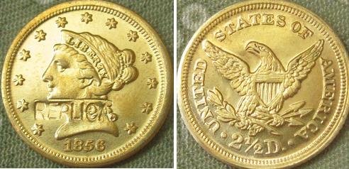 $2.5 Слобода Злато 1856-S копија монети БЕСПЛАТЕН ПРЕВОЗОТ