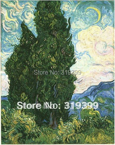 Лен Платно Маслото репродукција,Cypresses од Vincent Van Gogh, рачно изработени,Слободна локација за подигнување на Превозот,Музеј на квалитетот