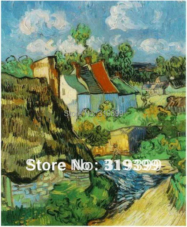 рачно изработени Vincent Van Gogh Маслото репродукција на лен платно,Куќи во Auvers,Слободна локација за подигнување на Превозот,Музеј на квалитетот
