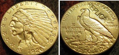 $2.5 ЗЛАТО Индискиот Половина Орел 1926 копија монети БЕСПЛАТЕН ПРЕВОЗОТ