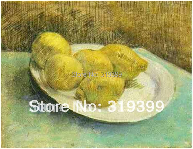 Лен Платно Маслото репродукција,Уште Живот со Лимони на Чинија Со Vincent Van Gogh, рачно изработени,Бесплатен Превозот
