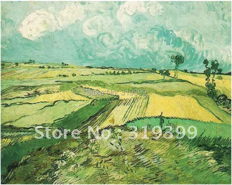 Vincent Van Gogh Маслото,Житните Полиња во Auvers Под Облачниот Небото , масло репродукција,рачно изработени,Слободна локација за подигнување на Превозот
