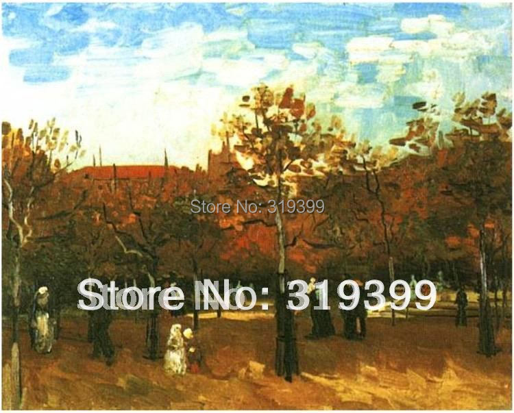 Лен Платно Маслото Сликарство, Bois de Boulogne со Луѓе-Одење Од Vincent Van Gogh,DHL Превозот, рачно изработени