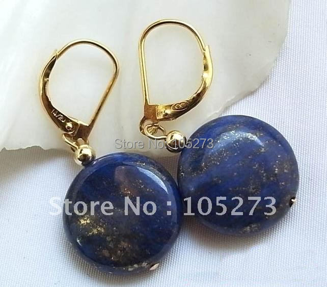 Природата 14MM Lapis Lazuli Монета Мушка Dangle Earring на Жените Накит Топла продажба на Нови Бесплатен Превозот FN1736