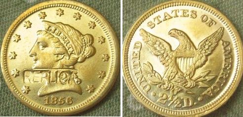 $2.5 Слобода Злато 1856-O копија монети БЕСПЛАТЕН ПРЕВОЗОТ