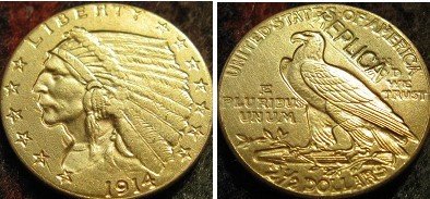 $2.5 ЗЛАТО Индискиот Половина Орел 1914 копија монети БЕСПЛАТЕН ПРЕВОЗОТ