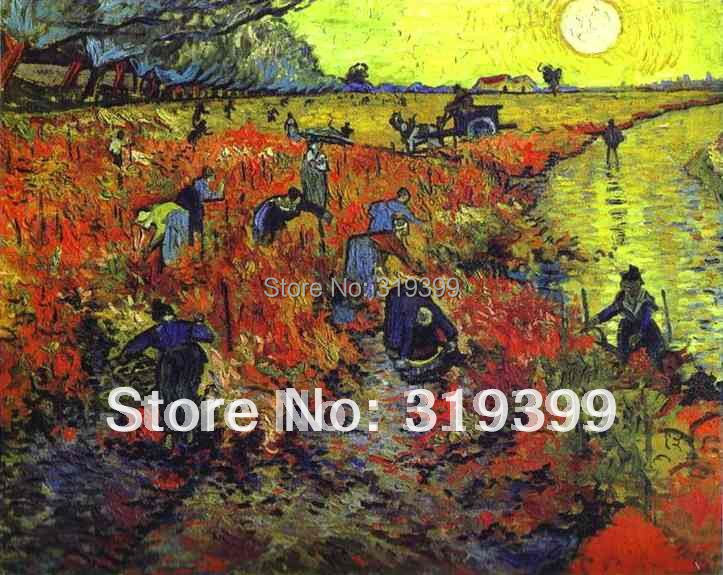 рачно изработени Vincent Van Gogh Маслото од лен canva,Црвена лозја,рачно изработени,Бесплатен Превозот,Музеј на квалитетот