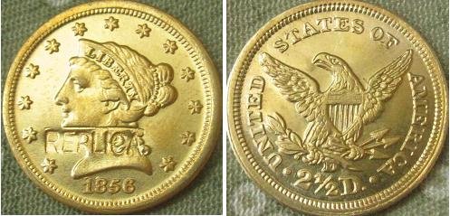 $2.5 Слобода Злато 1856-D копија монети БЕСПЛАТЕН ПРЕВОЗОТ