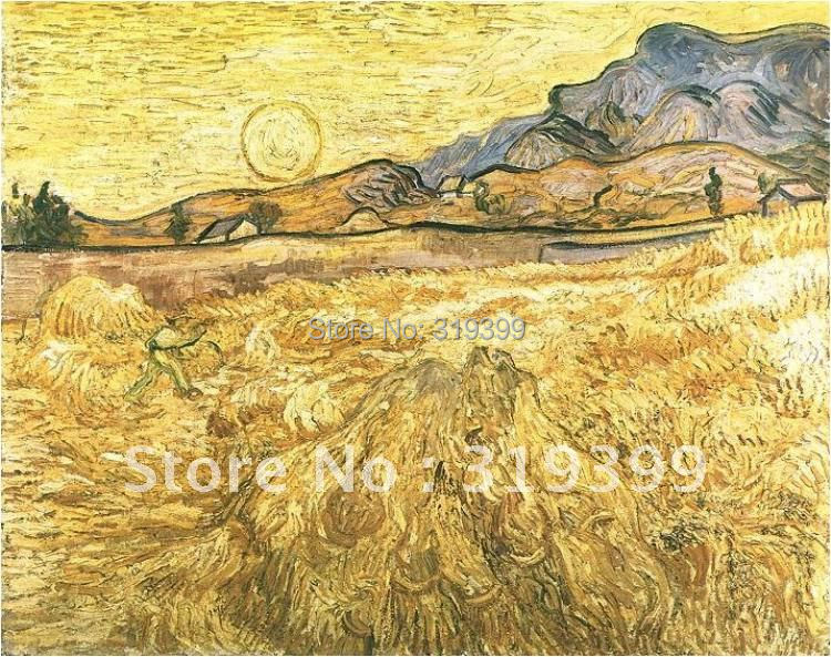 рачно изработени маслото репродукција ,Vincent Van Gogh сликарство,Пченично Поле со Reaper и Сонцето , рачно изработени,Слободна локација за подигнување на Превозот