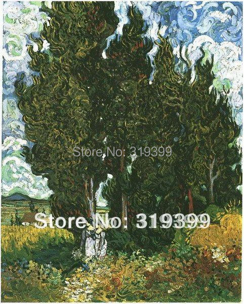 Лен Платно Маслото Репродукција,Cypresses со Две Женска Фигура со Vincent Van Gogh, рачно изработени,Слободна локација за подигнување на Превозот