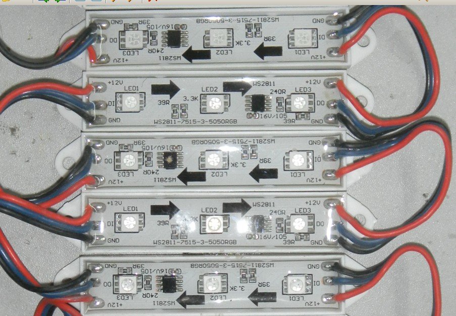 LED дигитални модул,WS2811IC 5050 3LEDS;DC12V влез,водоотпорен,20pcs стринг;256 сива скала