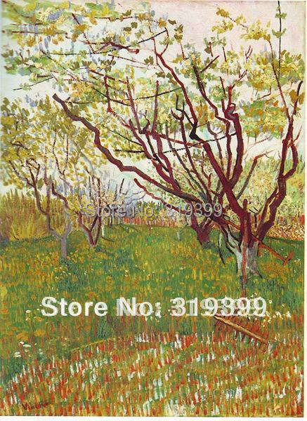 Лен Платно Маслото репродукција,Цреша Дрво, 1888 година со Vincent Van Gogh,Слободна локација за подигнување на Превозот, рачно изработени