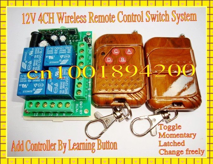 200M 4CH 4Relay 12V безжичниот далечински управувач switch system1 приемник&2transmitter Еден/Toggle/Latched/Toggle&Еден