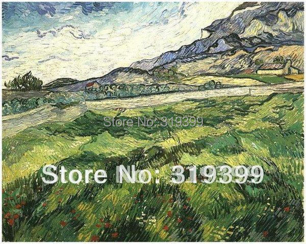 Лен Платно Маслото репродукција,Зелена Пченица Полето од Vincent Van Gogh, рачно изработени,Слободна локација за подигнување на Превозот,Музеј на квалитетот