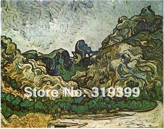 Vincent Van Gogh Маслото репродукција на лен платно,Планини во Свети Remy со Темно Куќа,рачно изработени,Бесплатен Превозот