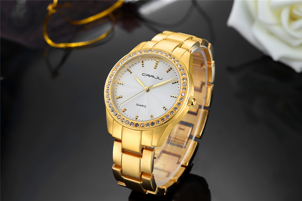 Познатиот Бренд Нови CRRJU Часовници Жените Дами Кристал Дијамант Кварц-види Луксузно Златна врвка за околу Часовници За Жени Relojes Mujer