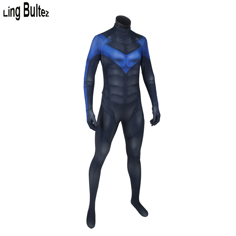 Ling Bultez Висок Квалитет На Бетмен Костим Со Мускулите Сенка Spandex Nightwing Lycra Одговараат На Било Која Големина