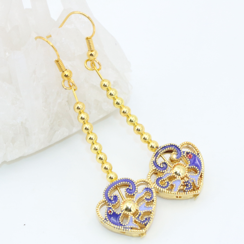 Бохемија гроздобер стил висок степен на злато-боја срце облик шупливи долги обетки за жените шарм dangle капка облека, накит B2589