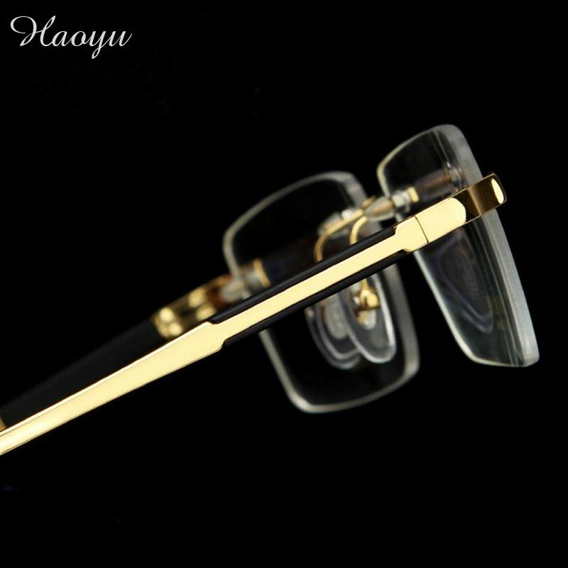 haoyu Високо-одделение луксузни титаниум Бизнис rimless очила во рамки Широк голема лице човек Оптички myopia