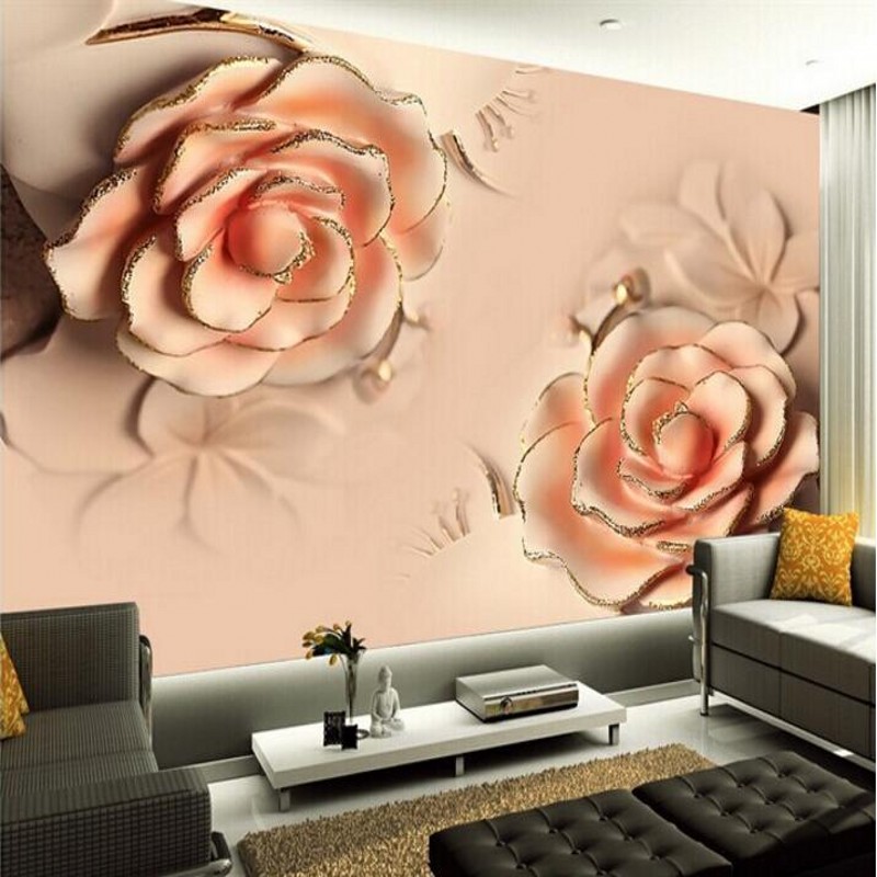 Beibehang Обичај стереоскопски 3D фото позадина романтична розови рози брак кревет современото живеење соба