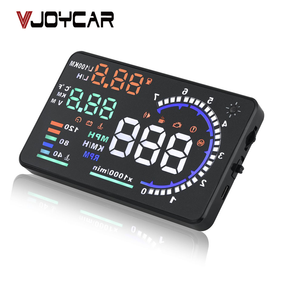 VJOYCAR A8 5.5 HUD Автомобил Head Up Display LED Сијаличка Проектор OBD2 Скенер Брзо Предупредување Потрошувачка на Гориво Податоци Дијагностички