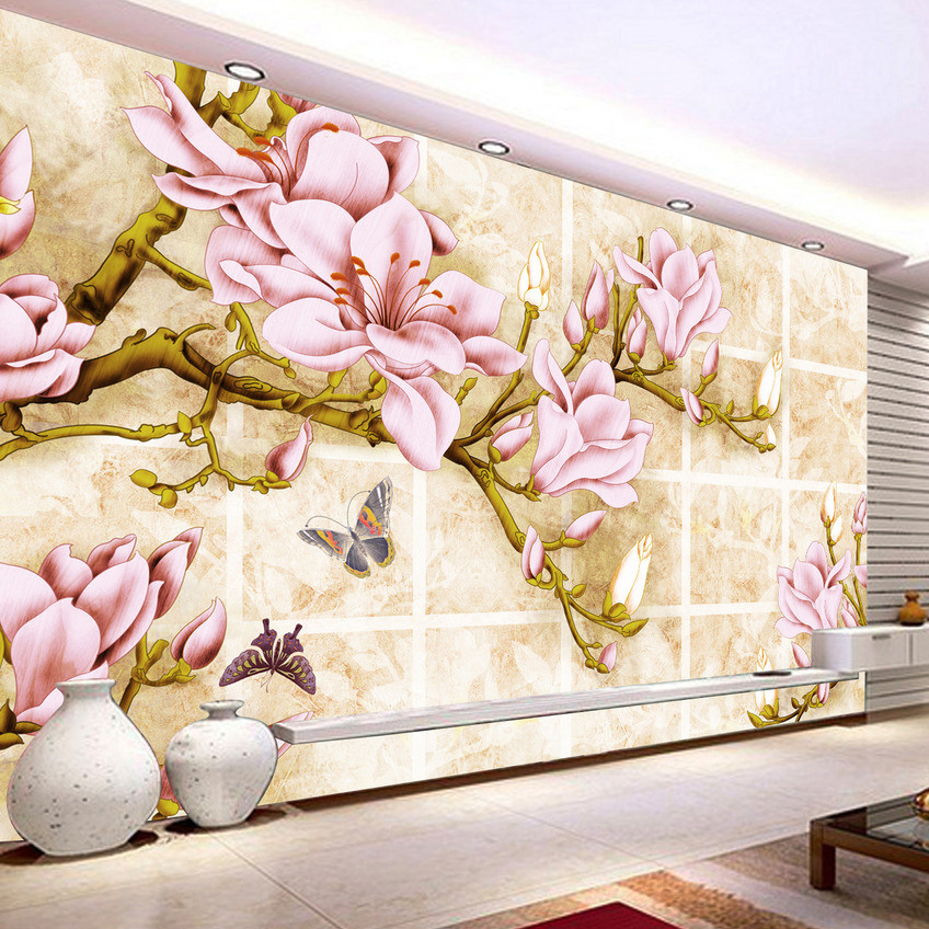 beibehang 3D Mural Сопствена Позадина се Тркалаат Розова Лале Пеперутка Ѕидното Сликарство Троседот во ЖИВО