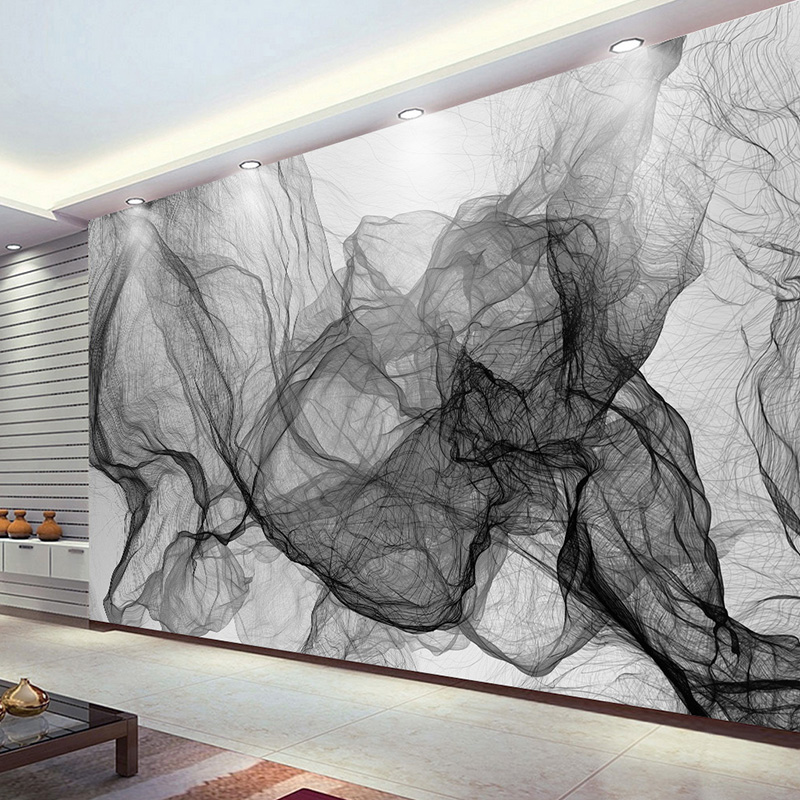 Модерната Едноставна Црна И Бела Линија Брановидна во ЖИВО Позадина Ѕид Фото Позадина трпезарија Галерија Апстрактната Уметност Позадина 3D Mural