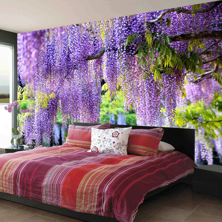 beibehang Обичај Постер Печатење на 3D Романтична Пурпурна Цвет Лозата Ѕидното Сликарство Спалната соба Фото