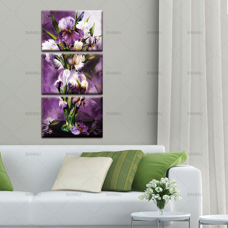 Платно Сликарство Топла Продаде 3 Панели Модерна Ѕидното Сликарство Убава Виолетови Цвеќиња Ѕид Слики За Дневна Соба и Голема HD без рамка