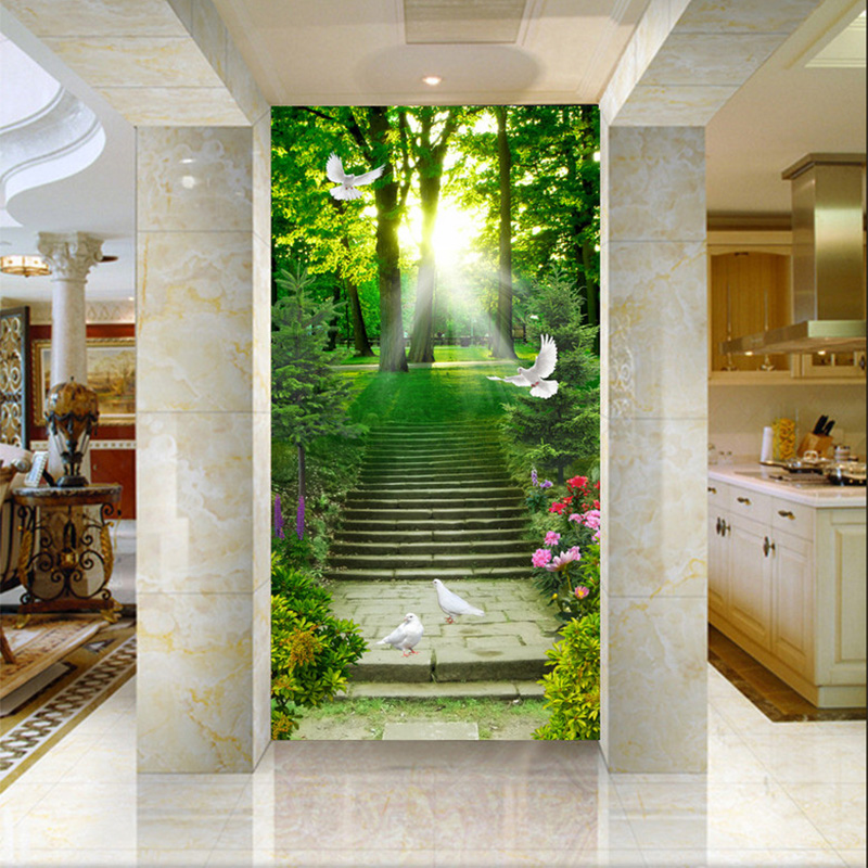 HD Зелена Шума Сонце Скалите Пастирски 3D Позадина Дневна Соба Влезот Хотелско Лоби Природата Mural Не-Плетени