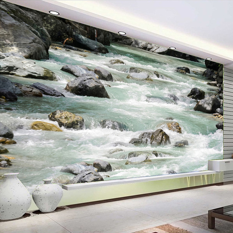 Обичај Mural Ѕид Хартија 3D HD Реката Камен Спални Бања Кат Налепница Водоотпорен ПВЦ самолепливи Позадина