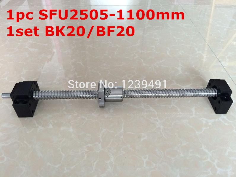 SFU2505 - 1100mm ballscrew со крајот машински + BK20/BF20 Поддршка CNC делови