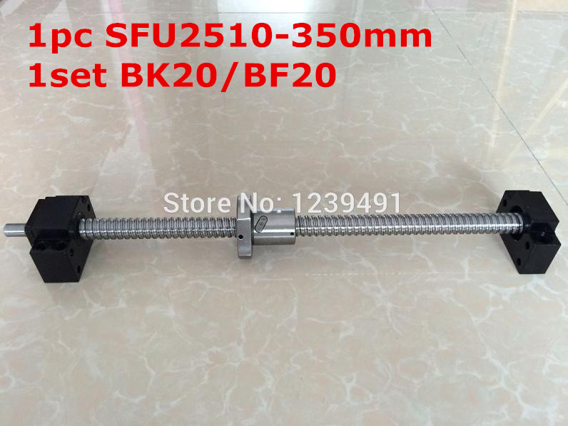 SFU2510 - 350mm ballscrew со крајот машински + BK20/BF20 Поддршка CNC делови