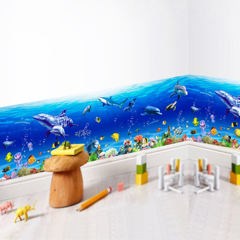 Водениот Ѕид Налепници Океанот Риба Ајкула Делфин Морски Ѕид Уметност Decals 3d ефект Градинка Тоалет Тоалет Декорација