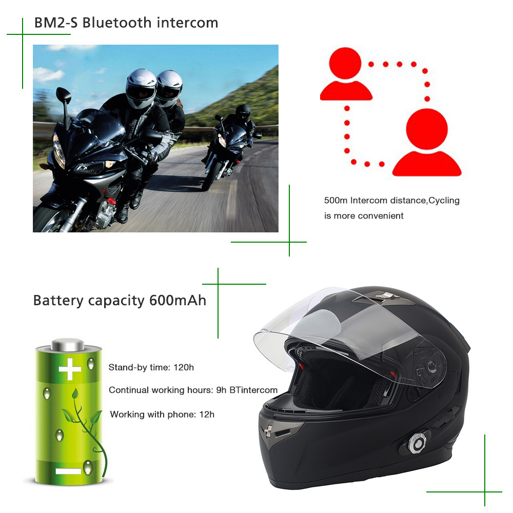 2017 FreedConn Smart Bluetooth Мотоцикл Шлем Изграден во Спогодба Уред Поддршка 2 велосипедисти Зборува 500m и FM Точка Стандард