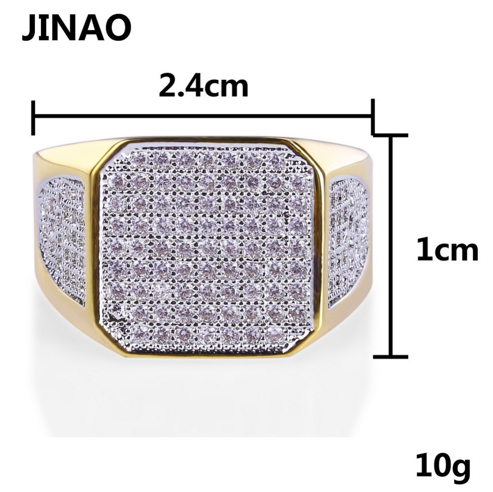 JINAO Хип Хоп Микро Отвори CZ Прстени Висок Квалитет Iced Надвор bling Златна Боја Позлатен Прстен За Мажи Мода Накит за Подарок