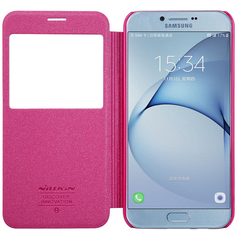 Флип Паметен Одговор Прозорец Приказ на Кожа Случај за Samsung Галакси A8 година 5.7 inch NILLKIN Искра Мода Флип Телефон Задниот Поклопец