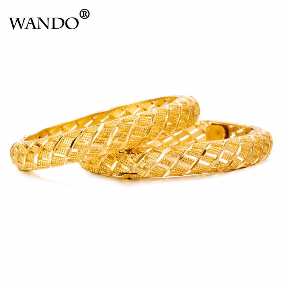WANDO 1pcs Дубаи Златен Накит За Жените 1 см широк Златна Боја Алки&Нараквици Етиопската/Arab/Блискиот Исток