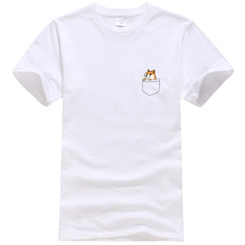 HIPFANDI 2017 Лето, Т-маица Секојдневен Врвот Tees маица со Мажи Бренд за Облека, Т-маица Печатени Џеб Мачка О-вратот Врвот Симпатична Tee