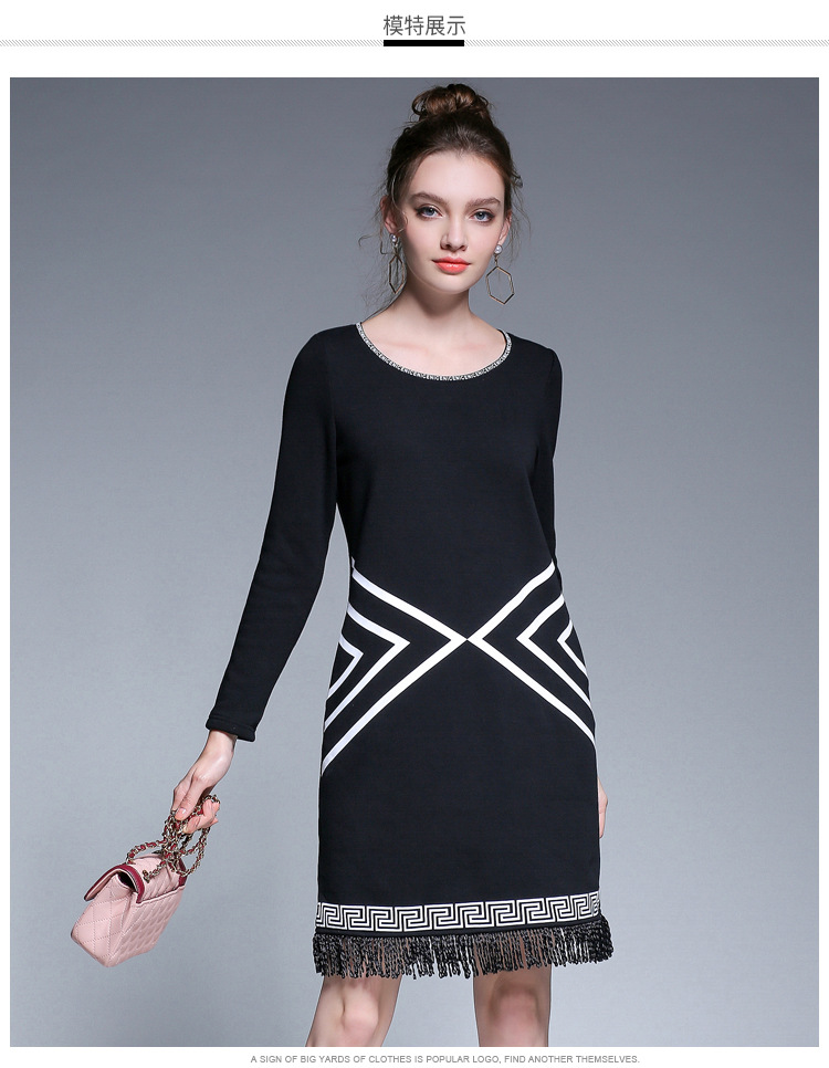 Kerrilado Новата Мода Со Сомот Зима Плус Големина Црна Жените Фустан Изгледа Симпатична Тенок Топло Бела Печати Tassel Џеб L~4XL AD25