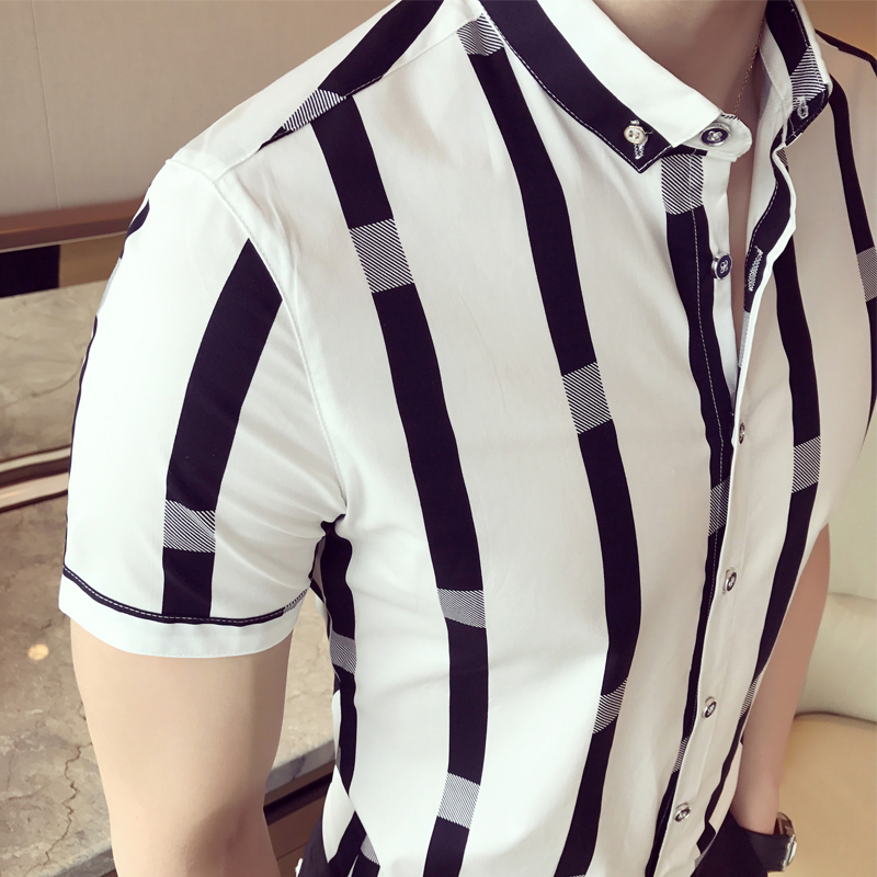 Лето Нови пристигнување бизнис секојдневен шарени квалитет кратко sleeve кошула корејски стил на модата бутик hairstylist мажите кошула М-XXL